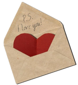 open love letter with "P.S. i love you!" written on it